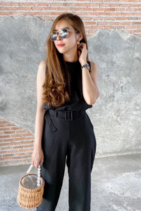 WILLA Linen Sleeveless Top & Belted Pants Co-ord (Black)