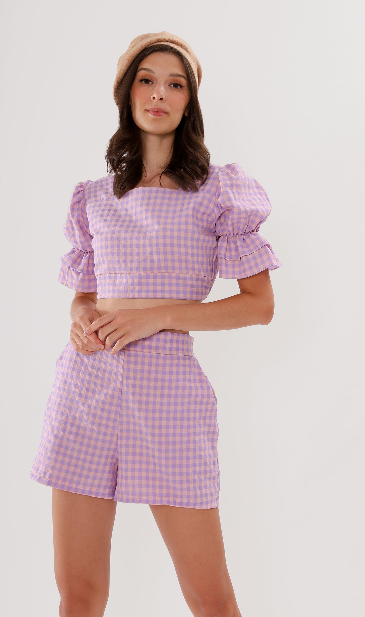 ZENNI Cropped Plaid Co-ord (Lilac)