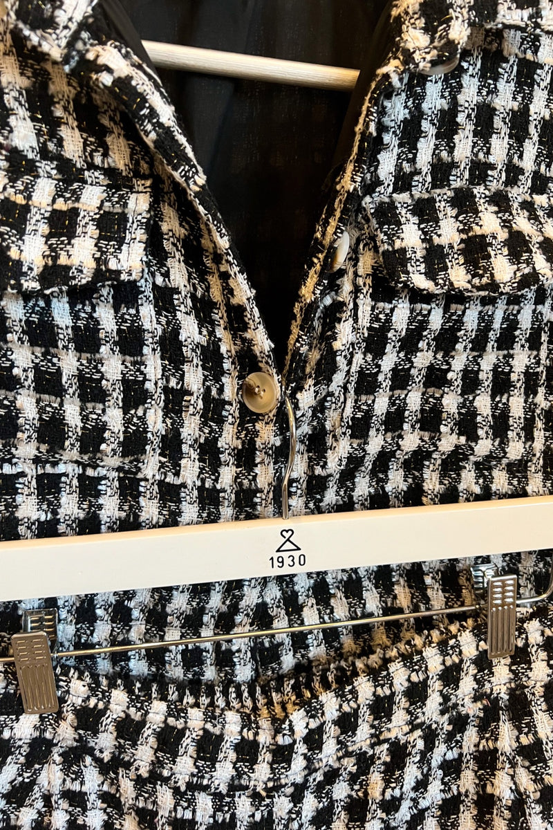 LEIGHTON Front-Pocket Tweed Blazer Top & Shorts Co-ord (Black)