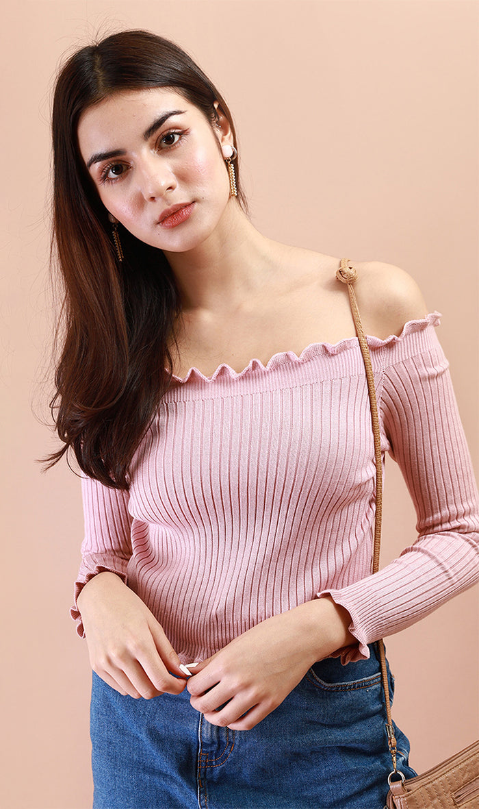 CARRIE Lettuce Ruffle Off-Shoulder Top (Blush)