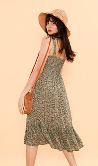CRESSIDA Floral Lace-Up Midi Dress (Pistachio)