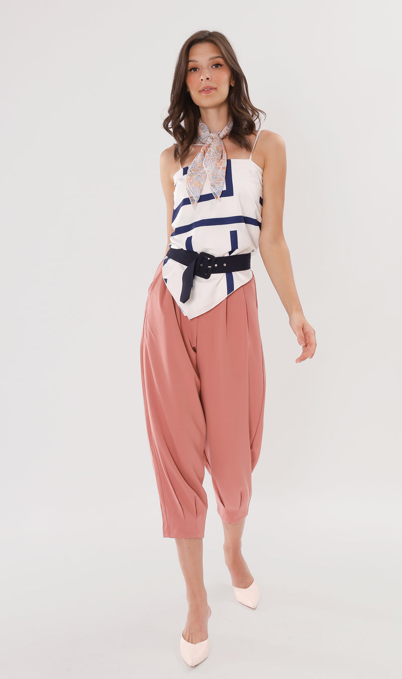 EZRA High-Waisted Pleated Tailored Trousers (Dusty Rose)