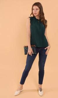 CLEO Lace-Trimmed Mock-Neck Top (Emerald)