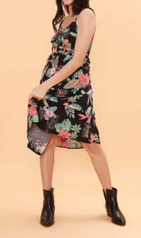 REINE Tropical Lace-Up Midi Dress
