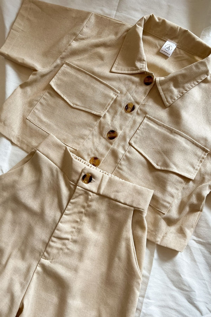 LILLIAN Linen Button-down Top & Pants Co-ord (Cream)