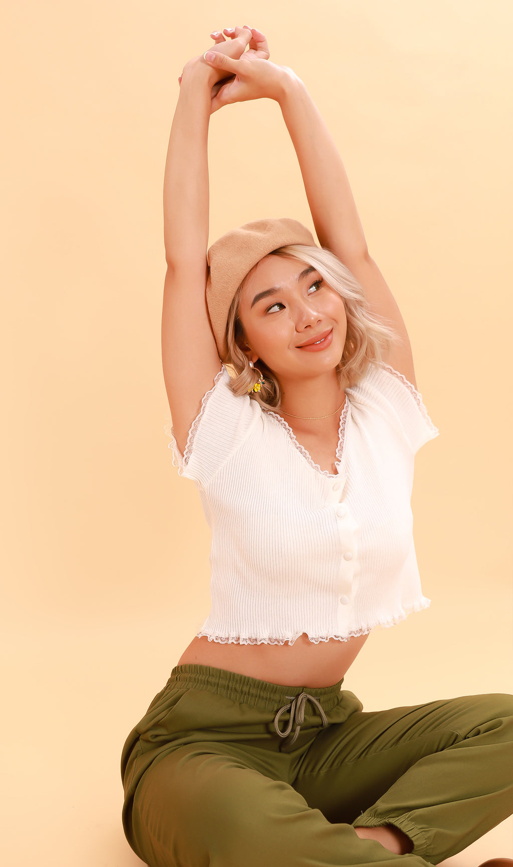 ABBY Lace-Trimmed Knit Crop Top (White)