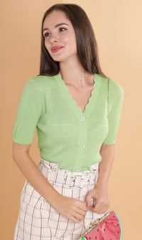 ZARIA Scalloped-Neck Knit Top (Apple Green)