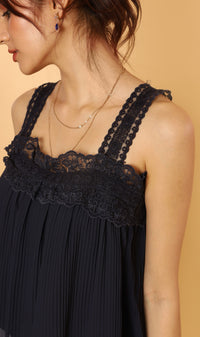 CALLA Lace-Trimmed Pleated Cami (Navy)