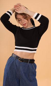 CAMILA Cropped Knit Sweater (Black)