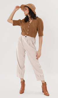 EZRA High-Waisted Pleated Tailored Trousers (Bone)