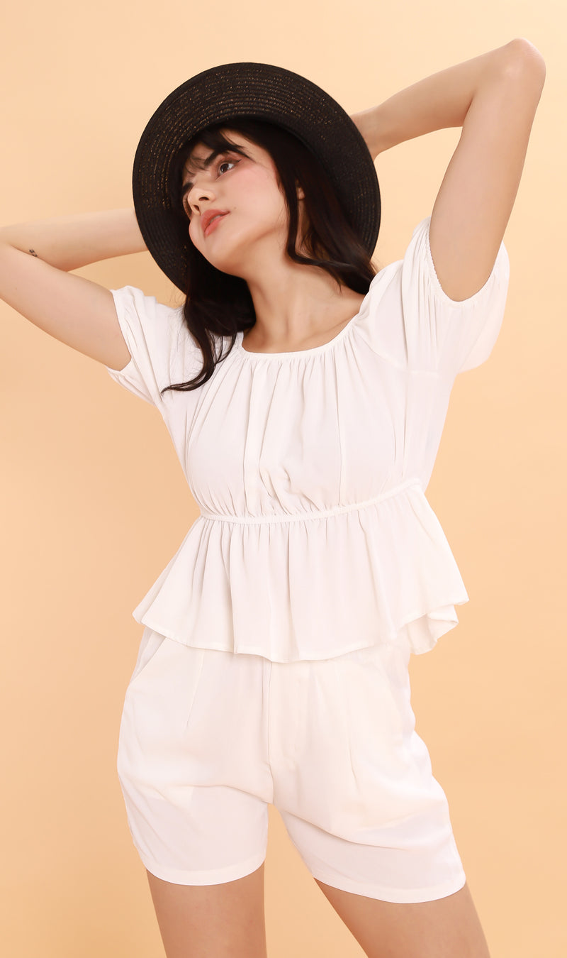 JENNIE Puff-Sleeve Peplum Co-ord (White)