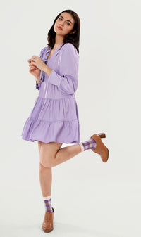 ARMELLE Ribboned Long-Sleeve Tiered Dress (Lilac)