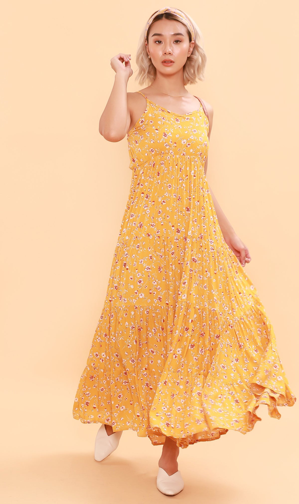 DAHLIA Floral Flowy Dress (Canary)