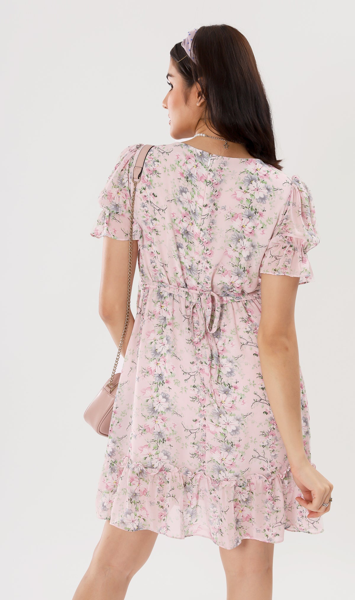 ELODIE Buttoned Puff-Sleeve Dress