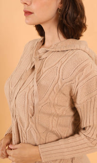 ALYSSA Textured Knit Hoodie (Mocha)
