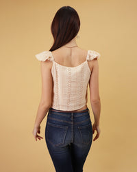 ARABELLA Eyelet Flutter-Sleeve Top (Nude)