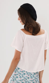 ELIANA Buttoned Flutter-Sleeve Top (White)