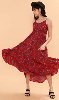 DAHLIA Floral Flowy Dress (Red)