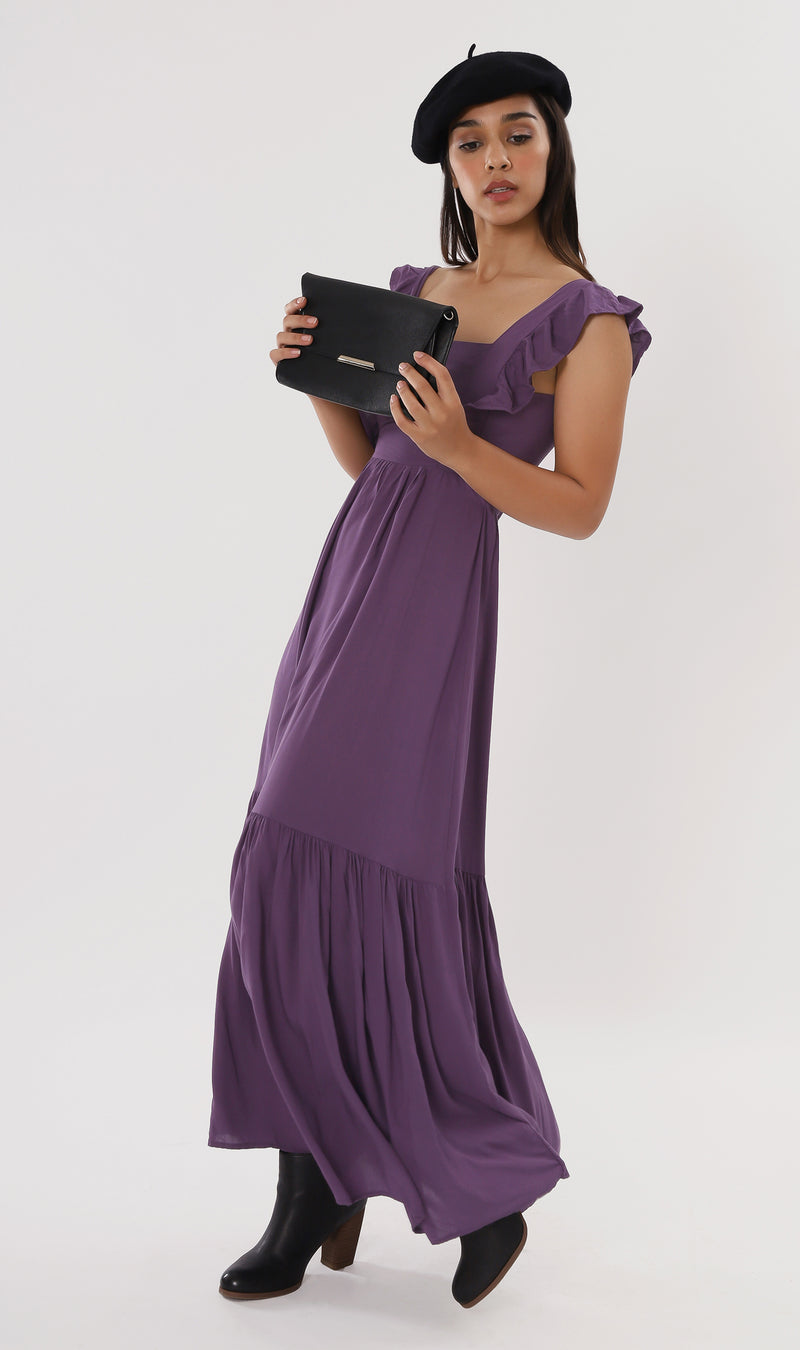 CAMDEN Ruffled-Sleeve Maxi Dress (Eggplant)