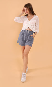 LUCILLE Tweed Belted Shorts (Blue)