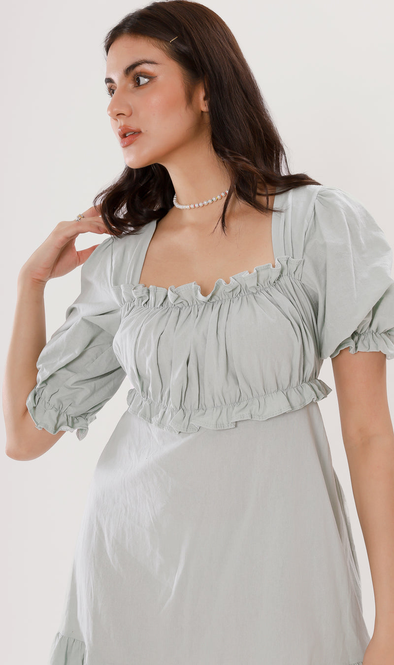 CLAUDETTE Ruched-Bust Ruffled Dress (Mint)