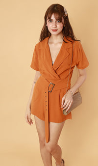 CLEMENTINE Belted Romper (Apricot)