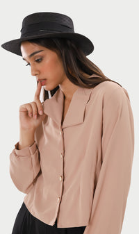 LARISA Button-Down Top (Taupe)