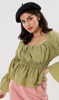 NIKKO Tiered-Sleeve Dotted 2-Way Top (Green)