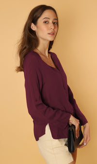 KALEI Long-Sleeve Tunic Top (Sangria)