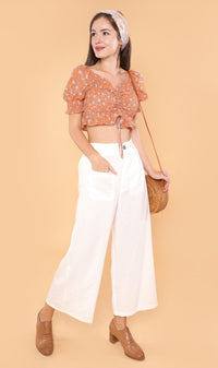 CLOVER Front-Pocket Flowy Pants (White)