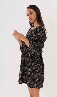 VALERIE Tiered-Sleeve Floral Dress (Black)