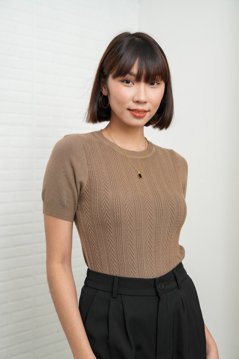 ALEXIS Soft Textured Knit Top (Mocha Brown)