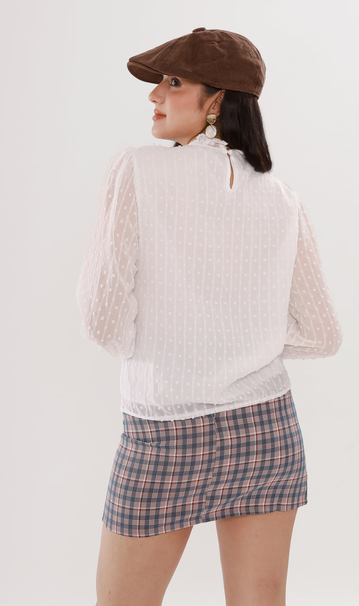 ALORA Lace-Trimmed Long-Sleeve Top (White)