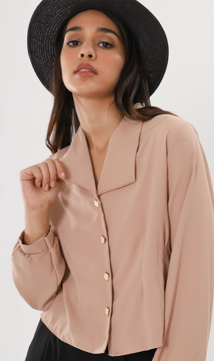 LARISA Button-Down Top (Taupe)
