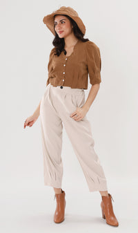 EZRA High-Waisted Pleated Tailored Trousers (Bone)