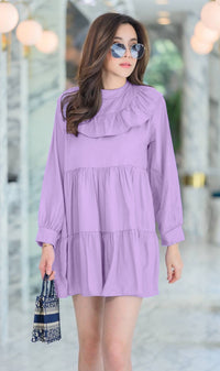 IMOGEN Bib-Collar Long-Sleeve Tiered Dress (Lilac)