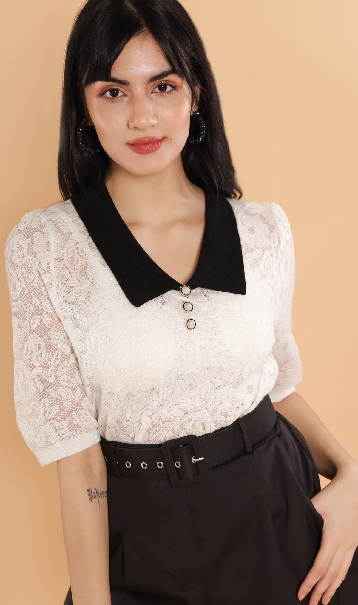 BELLE Collared Lace Top (White)