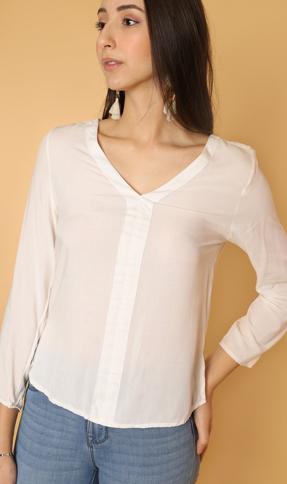 KALEI Long-Sleeve Tunic Top (White)