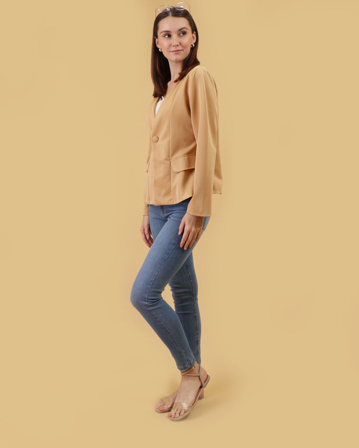 ZURI Single Button Blazer (Latte)