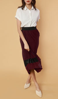 MERLOT Pleated Midi Skirt (Wine)