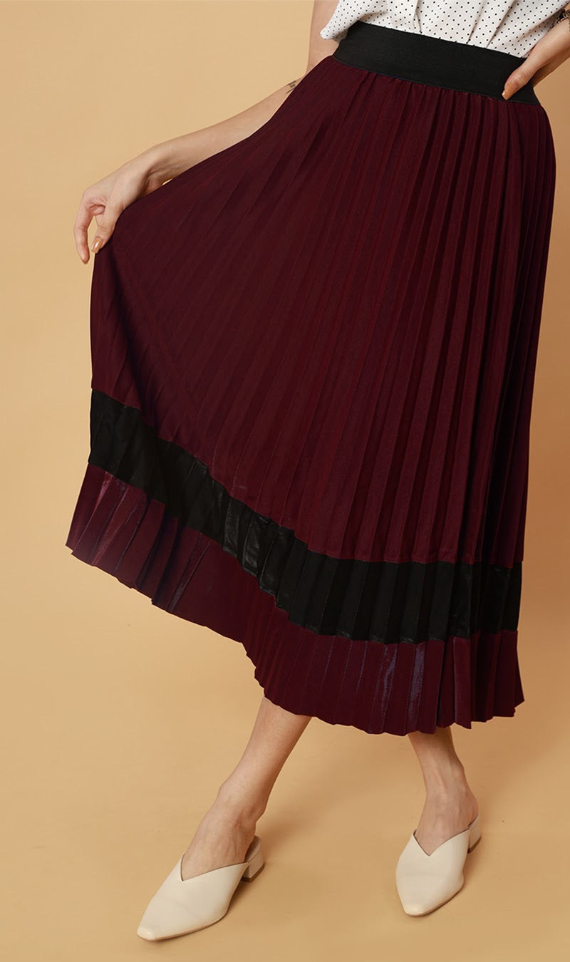 MERLOT Pleated Midi Skirt (Wine)