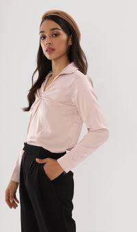 ELLIS Ruched-Front Collared Top (Champagne)