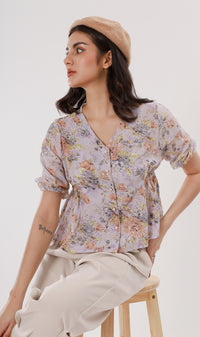 YNA Button-Down Embroidered Chiffon Top (Lilac)