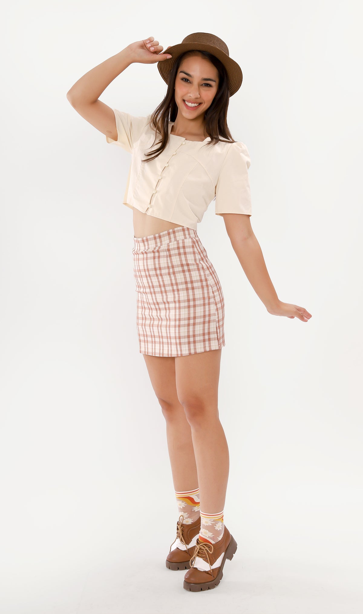 CHERYL Plaid Mini Skirt (Cream)
