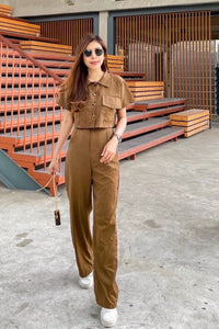 LILLIAN Linen Button-down Top & Pants Co-ord (Toffee Brown)