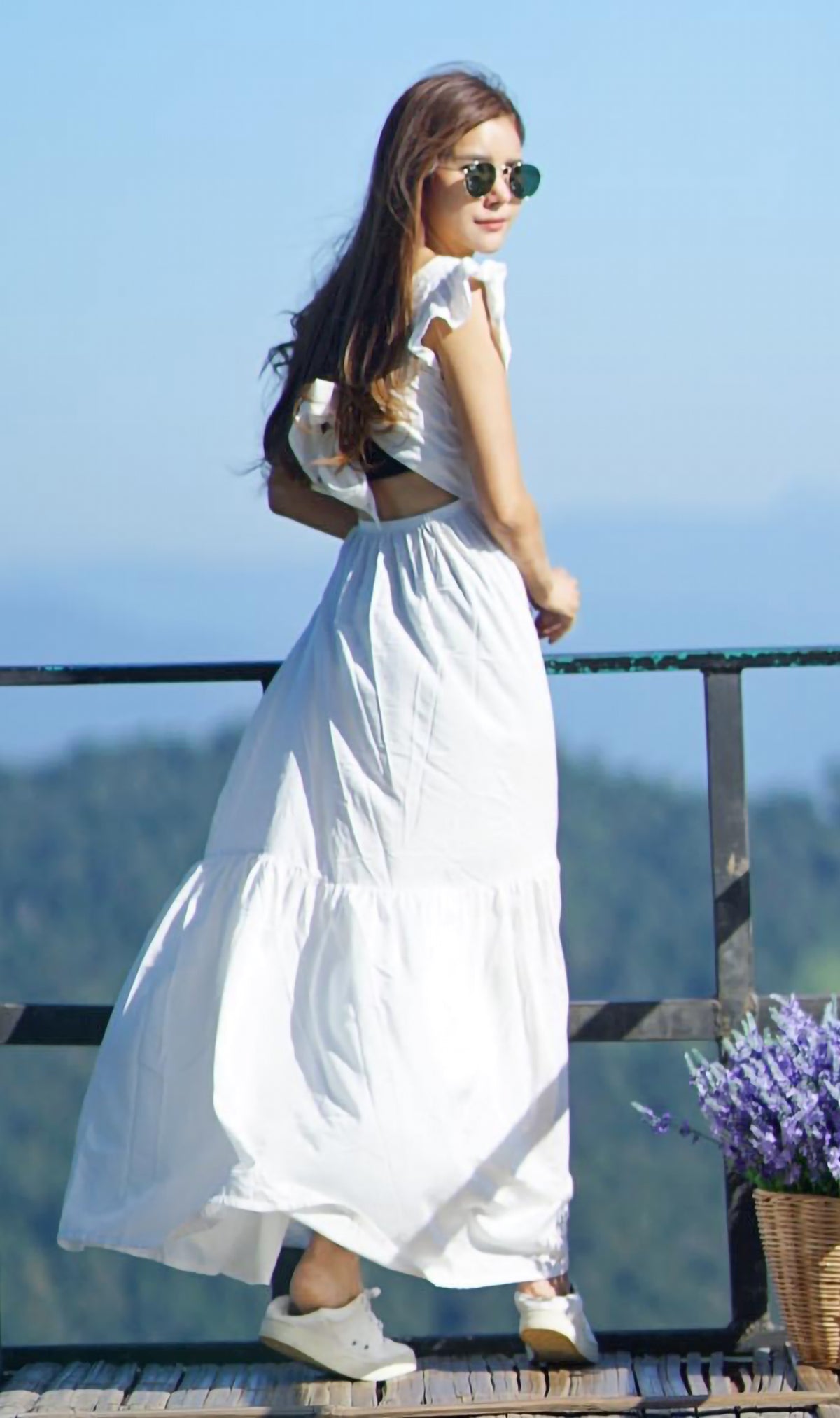 CAMDEN Ruffled-Sleeve Maxi Dress (White)