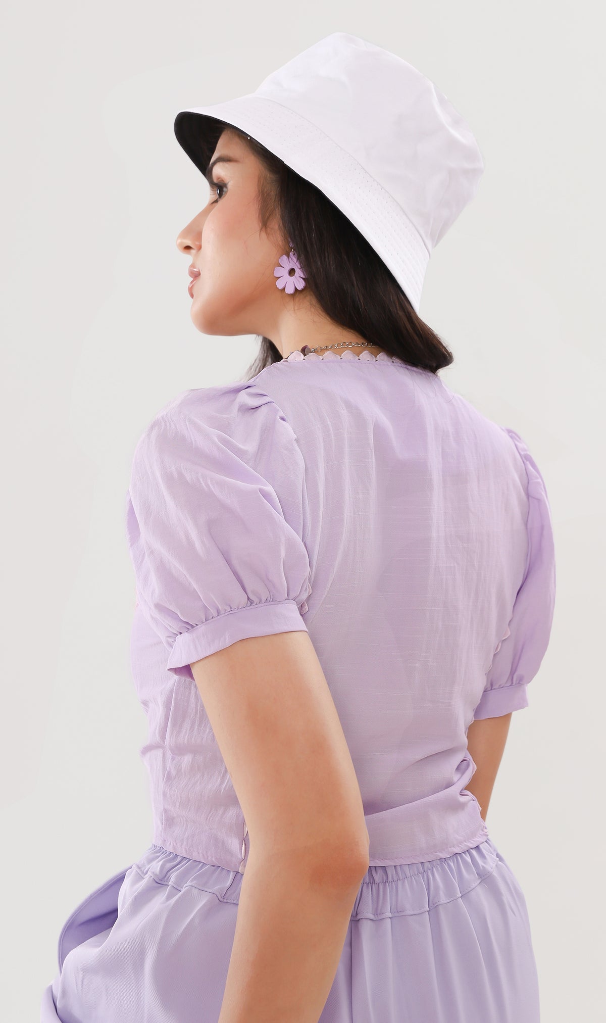 MOLLY Heart-Trimmed Puff-Sleeve Top (Lilac)
