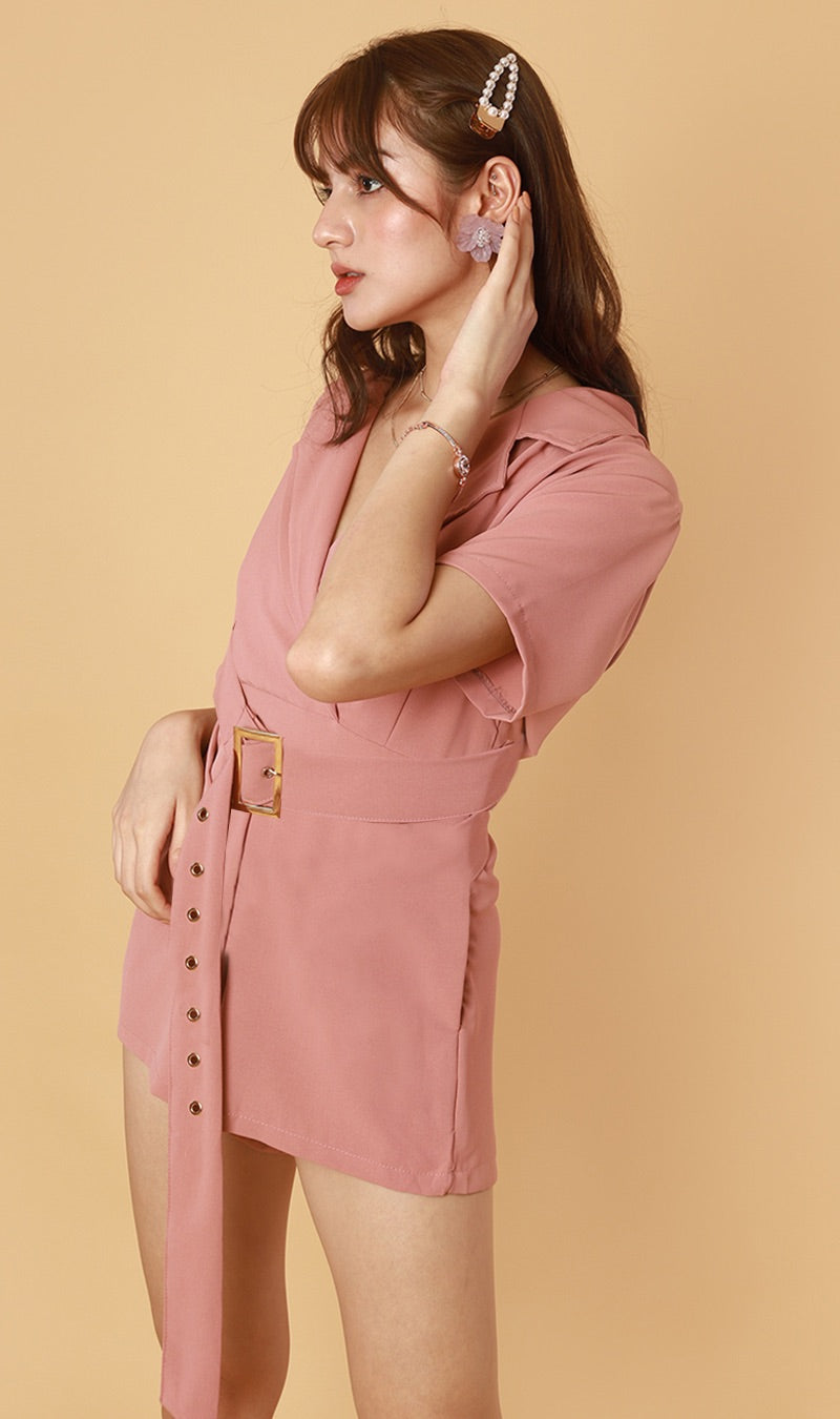 CLEMENTINE Belted Romper (Dusty Pink)