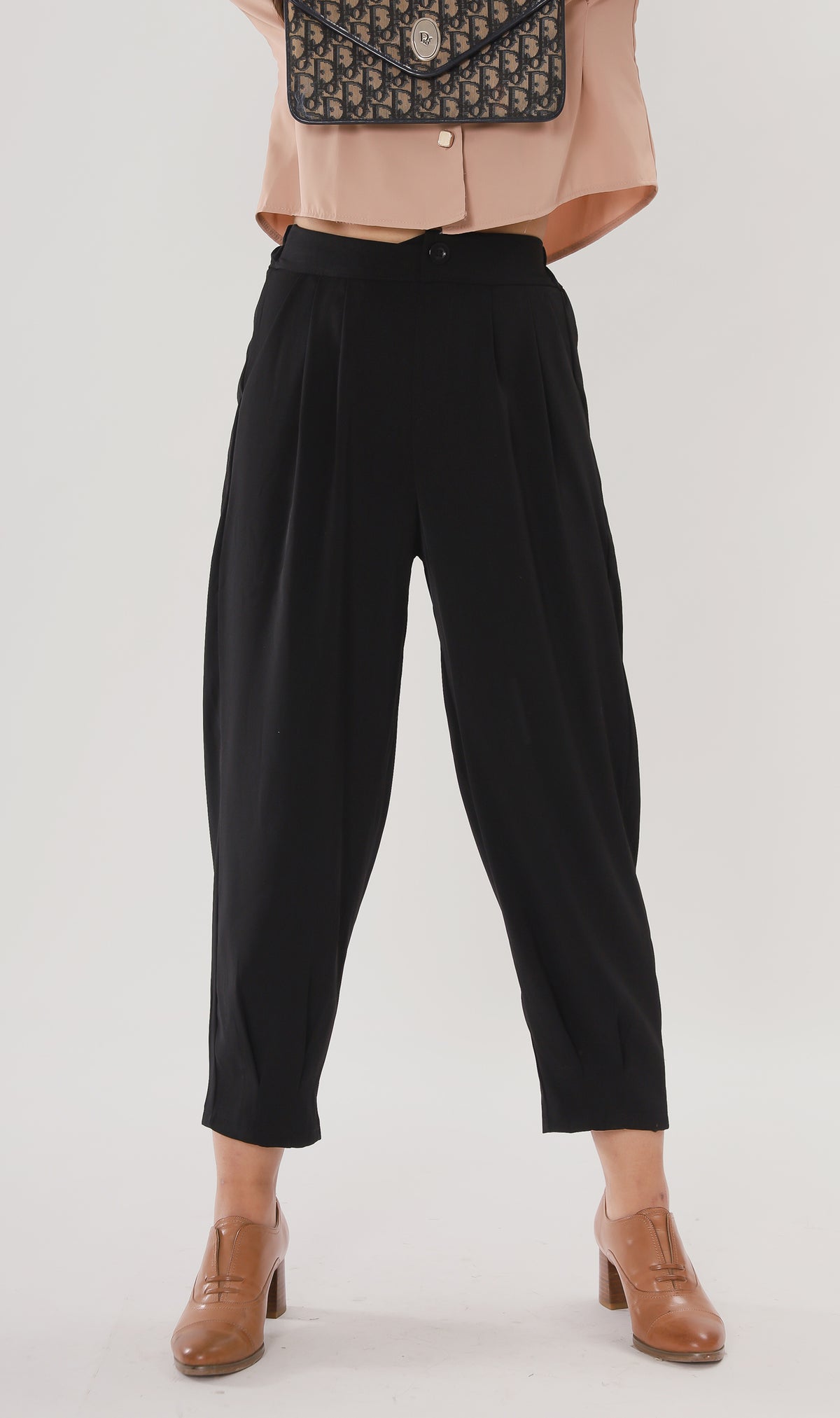 EZRA High-Waisted Pleated Tailored Trousers (Black)