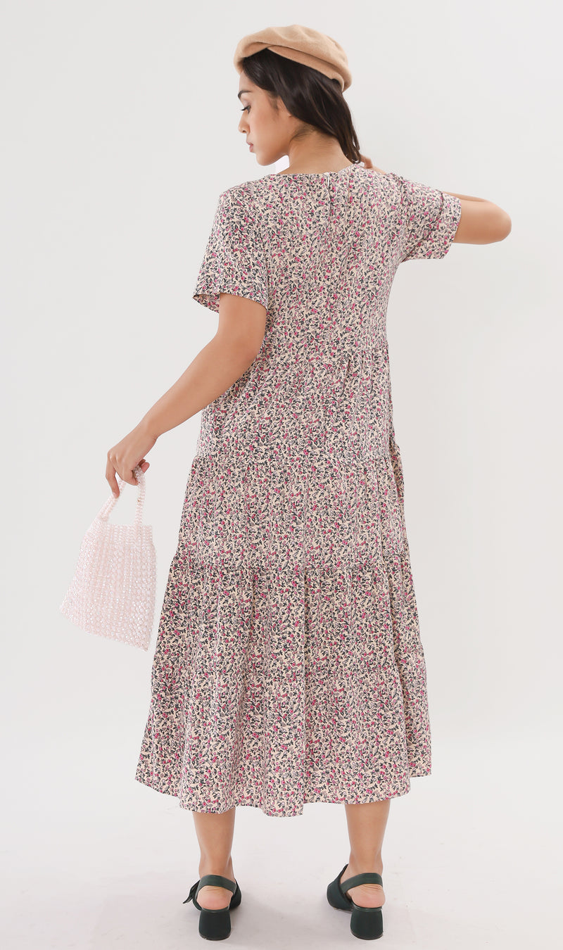 KORA Tiered Floral Maxi Dress (Cream)